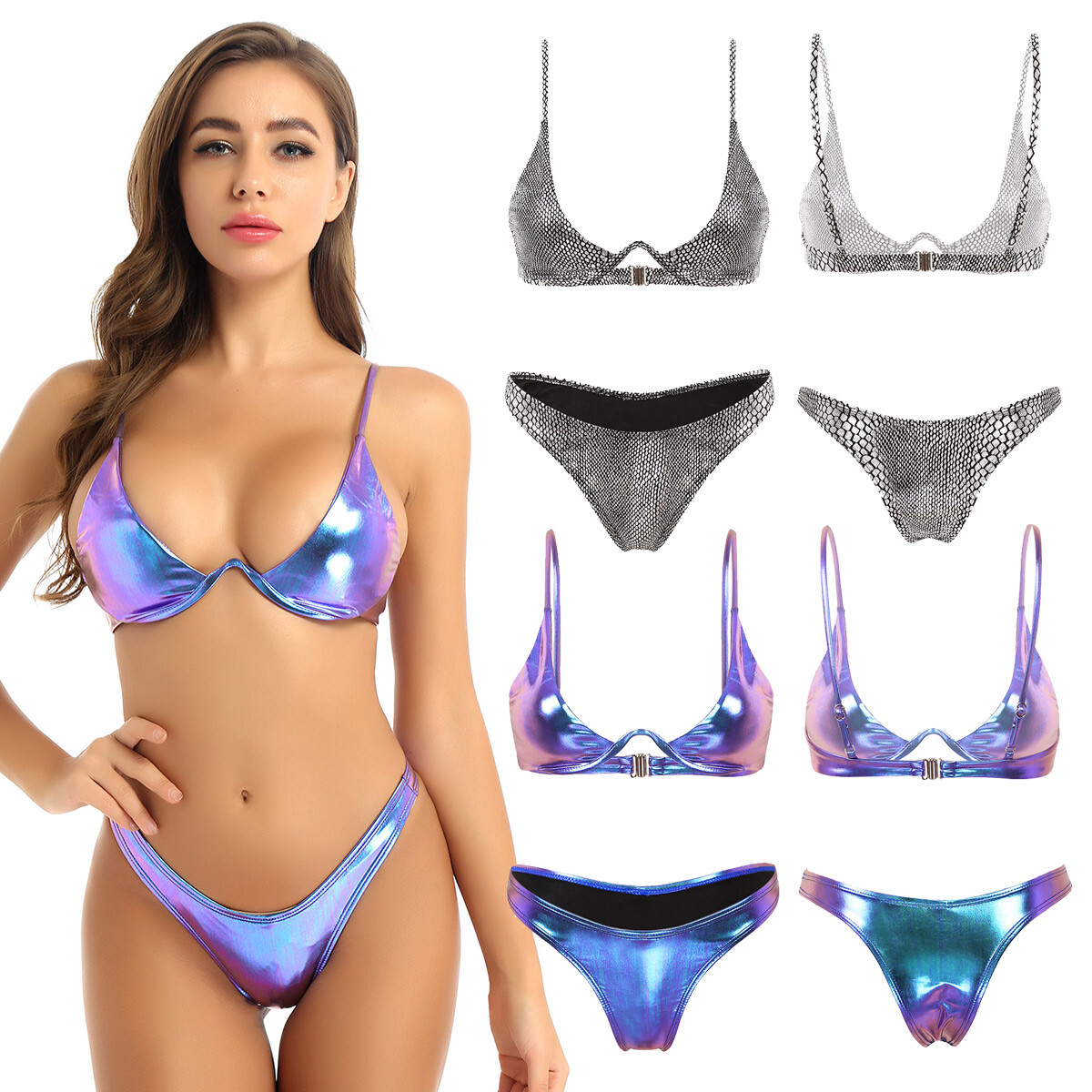 CUPSHE Damen Bikini Set – Push-Up, V-Ausschnitt, Tiefer Bund, Seitliche Schnürung