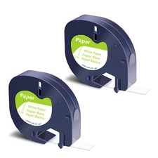 2PK Fits for DYMO 91330 Paper White LetraTag Label Tape Cassette Cartridge 1/2in