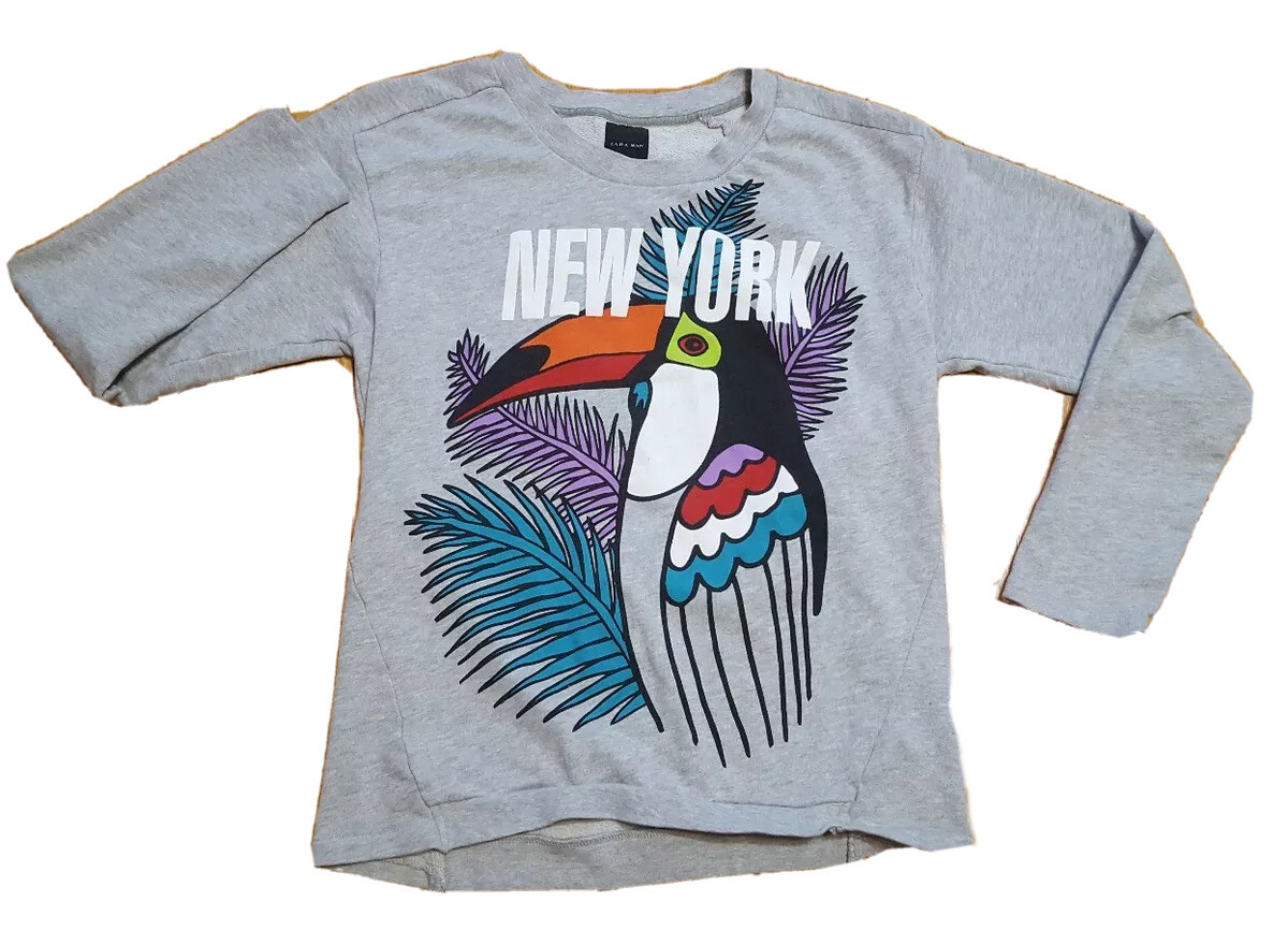 ZARA MAN Size LARGE grey SWEATSHIRT Women's New York Rare! EUC
