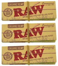 3 Pack Raw Organic Connoisseur Pack 1-1/4 Cigarette Rolling Papers & Tips - 3216