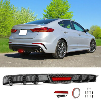 For Hyundai Elantra Rear Bumper Diffuser Spoiler Lip w/ Led Brake Tail Light
