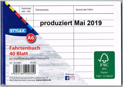2 Stück Fahrtenbücher A6 40 Blatt Wegsteckennachweis AE/BG 5/2019 produziert
