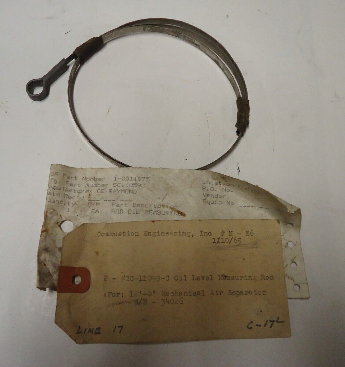 SC-11059-C OIL LEVEL MEASURING ROD ABB RAYMOND MECHANICAL AIR SEPARATOR ...