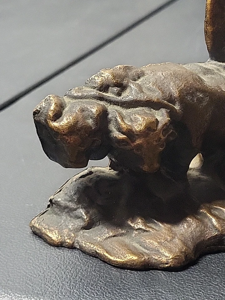 Antique Cast Bronze Oxen Pulling Wagon Doorstop Signed AVL - Image 3 of 4