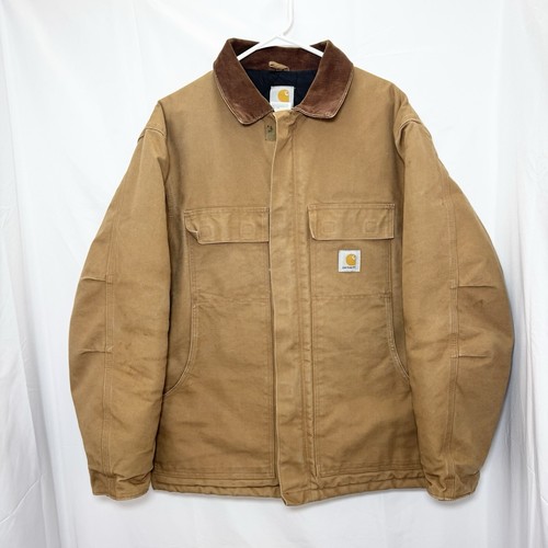 Carhartt Duck Traditional Coat Arctic Quilt Lined Chore Barn Jacket Brown Sz 44