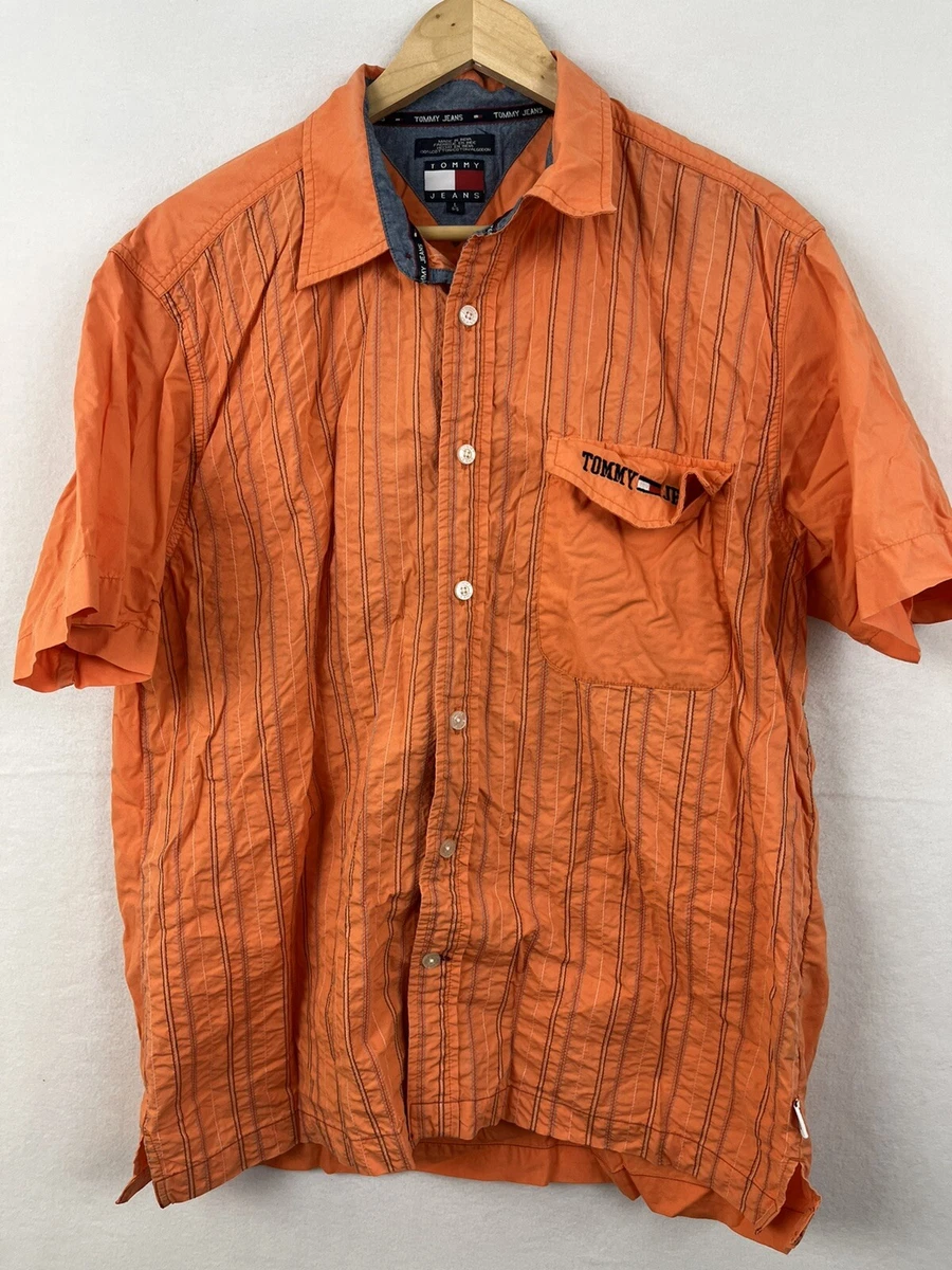 Vintage Tommy Hilfiger Orange Casual Button Down Shirt Mens Front Pocket Large