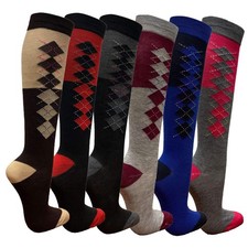 Women Casual Activewear Knee-High SocksPatterned Colors Socks, Argyle, 6 Pair...