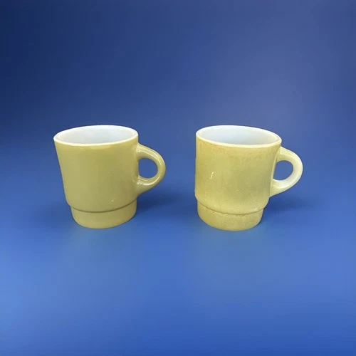 Vintage Anchor Hocking FIRE KING Avocado Green Stacking Coffee Cups - Set Of 2