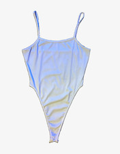 Women s White Solid One Piece Ribbed Bodysuit M Spaghetti Straps High Cut