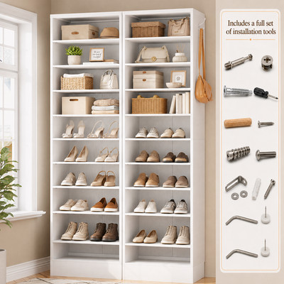 Set of 2 Tall Shoe Cabinet 20-Tier Wood Shoe Rack Narrow Storage Organizer
