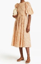 ZIMMERMANN Leopard Print Cotton Gauze Shirred Midi Dress SZ 0