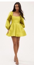BHLDN Sage Balloon Puff Sleeve Fit & Flare Mini Dress Wedding Cocktail Party 8