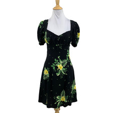 Urban Outfitters Dress Womens S Small Black Smocked Back Sweetheart Neck Floral