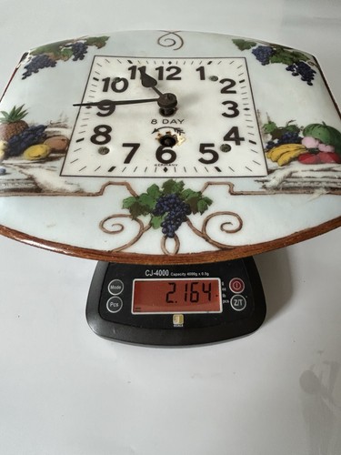 Antique Germany Wall Clock 8 Day Key Wind Porcelain Enamel Face Fruit - Picture 16 of 16