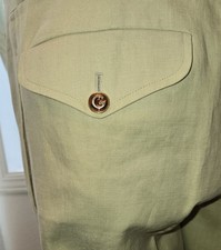 Gucci Dress Pants Ladies 12 / 48 Tan Beige 100% Linen Pleated Trousers Italy EUC