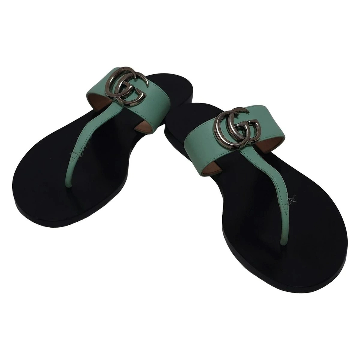 GUCCI sandals double G/L'AVEUGLE light blue leather thumbnail 2