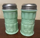 Vintage COCA-COLA Tablecraft JADEITE Green GLASS Retro SALT&PEPPER SHAKERS 4½" T