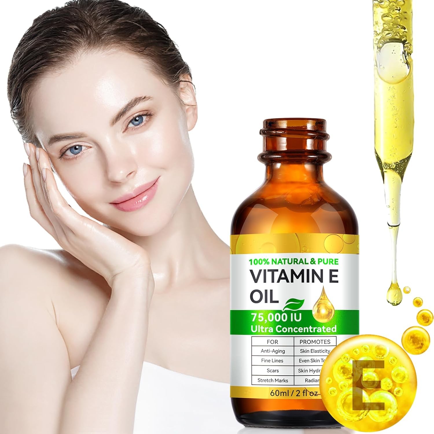 Vitamin E Oil,Natural Vitamin E Oil for Skin 75,000 IU, Organic Pure Vitamins E