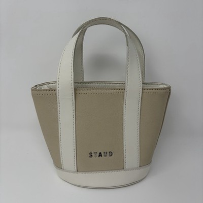 STAUD Micro Allora Leather Tote Bag Beige Ivory Structured Top Handles NO STRAP