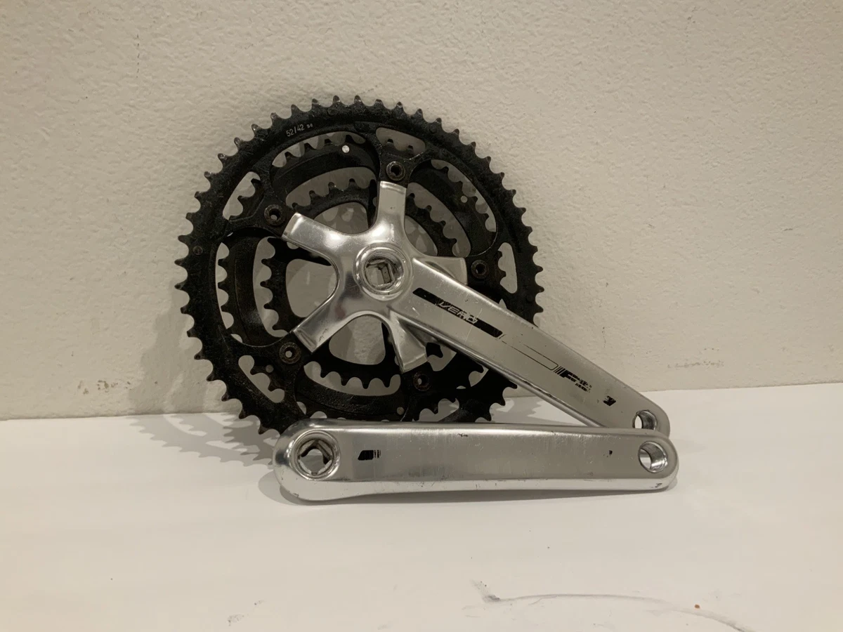Pédalier Triple 52/42/32 Pour Vélo Vintage - Aluminium Carré - Argenté - Occasion Bon état