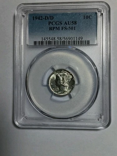 1942 D/D Mercury Dime PCGS AU58 RPM FS-501