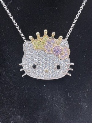 Rare Sanrio Hello Kitty Princess Diamonique 925 Sterling Silver CZ Necklace QVC