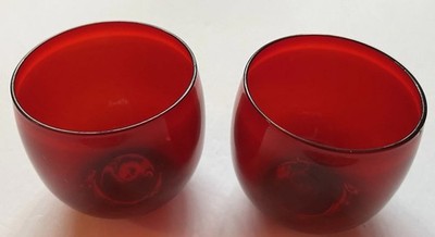 Anchor Hocking 2 Roly Poly  Short Glasses Ruby Red 3 1/4 Tall