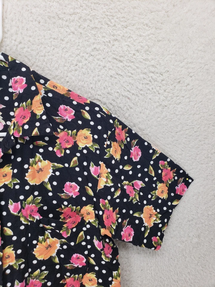 Camisa vintage Van Heusen para mujer mediana floral a lunares rayón abotonada años 90 Foto 3 de 4