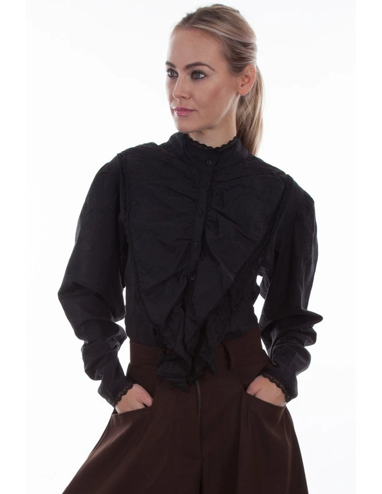 Scully Western Shirt Womens L/S Rangewear Lace M Black F0_RW510