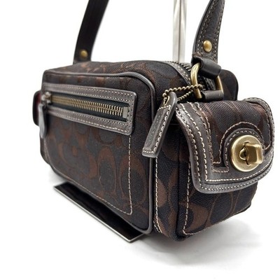バッグ COACH Signature Double Turn Lock Bag Y2K COACH Y2K Signature Canvas Leather Double Turn Lock Used From