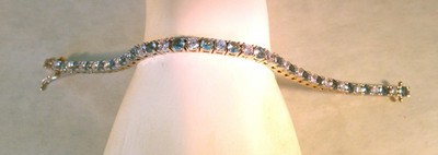 Macys Silver Plated Created Blue Topaz & Cubic Zirconia 1X1 Line Bracelet  7''