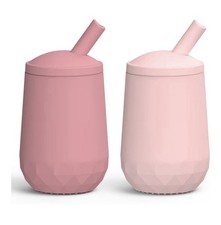 Seposeve 2 Pack Silicone Straw Cups, Pink, Purple , 4 oz.