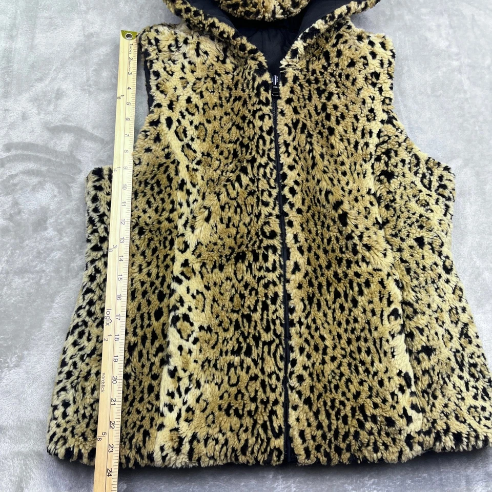 Kristen Blake Leopard Faux Fur Vest Womens M/M Hooded Sleeveless Jacket Boho - Image 2 of 4