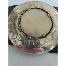 Vintage Boho Black Woven Leather Wide Statement Belt Ornate Silver Stone Buckle