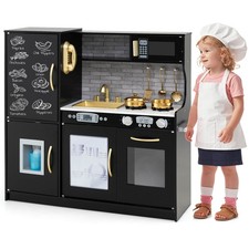 Kid  s Pretend Play Kitchen Toddler Kitchen Playset w/ Blackboard Black