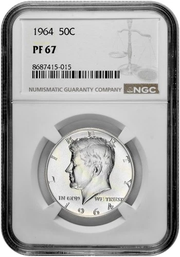 1964 50c Silver Proof Kennedy Half Dollar NGC Graded PF 67 with New Holder