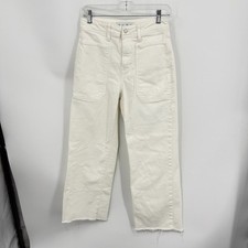 buru nautical wide leg crop jeans off white sz 27 patch pockets