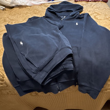 Men's Navy 2-Piece Fleece Sweatsuit Hoodie Tapered Pants Pockets M