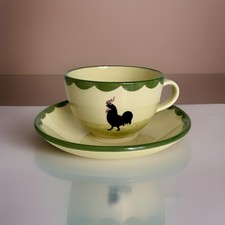 Zeller Keramik  Hahn & Henne Teetasse + Untertasse Teeservice Tee handbemalt