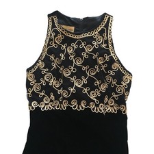 Black Velvet Gown Dress Scott McClintock Gold White Embroidered Overlay Size 6