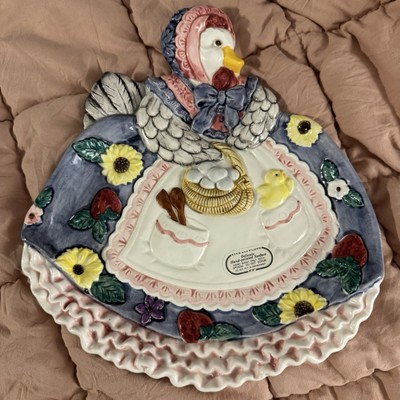 Fitz and Floyd Mother Goose Duck Goose Apron Plate cookie plate 1995