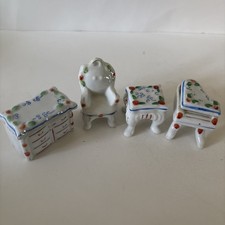 Vtg Occupied Japan Miniature Doll House Living Room Set: Chair Table Chest Piano