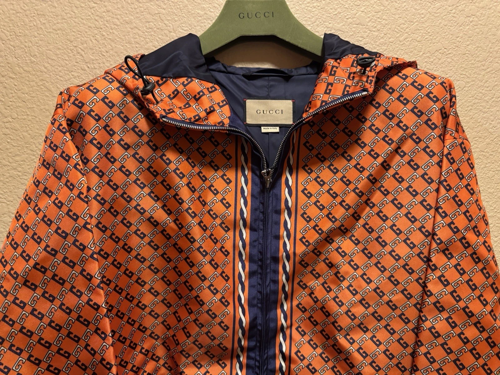 Giacca a vento nuova autentica con logo Gucci GG taglia 54 US XL