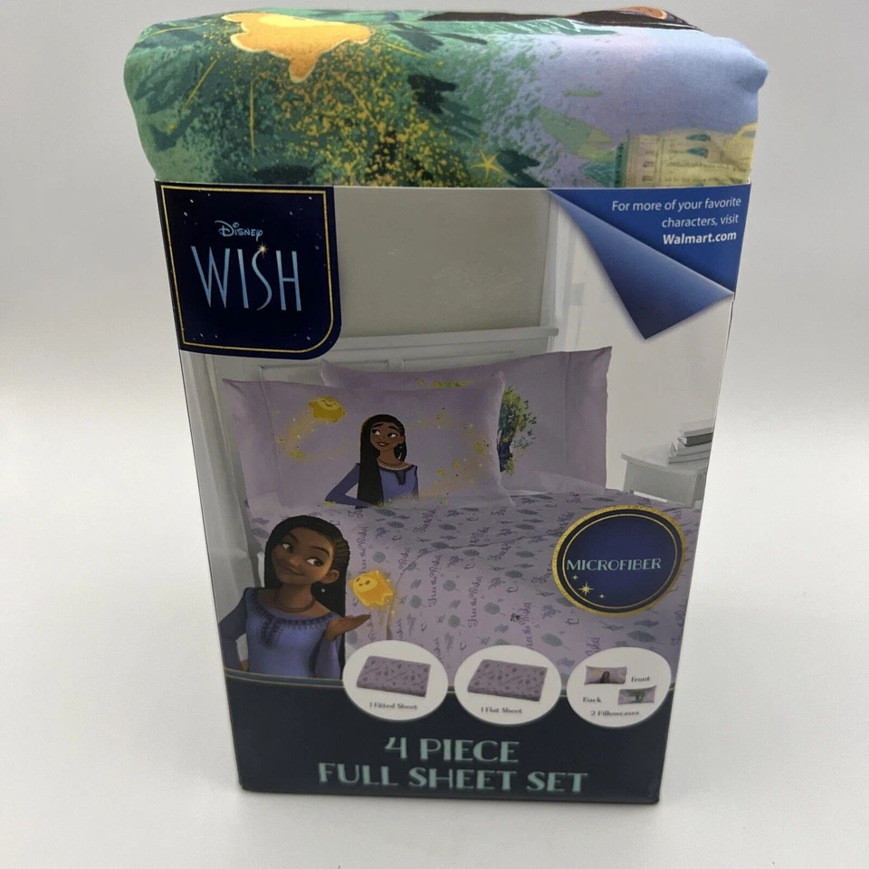 Conjunto completo de lençóis Disney Wish 4 peças roupa de cama microfibra 2 fronhas roxo novo - Imagem 4 de 4