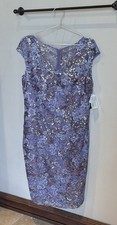 Alex Evenings Women's Knee Length V Neck Cocktail Dress. Size 14. Icy Orchid