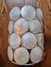 Vintage Capiz Shell Light/lamp Shade Cylinder colour silver/white