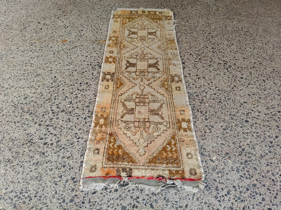 Vintage Hand Knotted Oushak runner ,Turkish Runner rug wool runner boho runner - Image 2 of 4