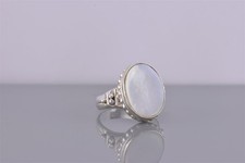 Sterling Silver Oval Mother of Pearl Beaded Dot Bezel Band Ring 925 Sz: 7