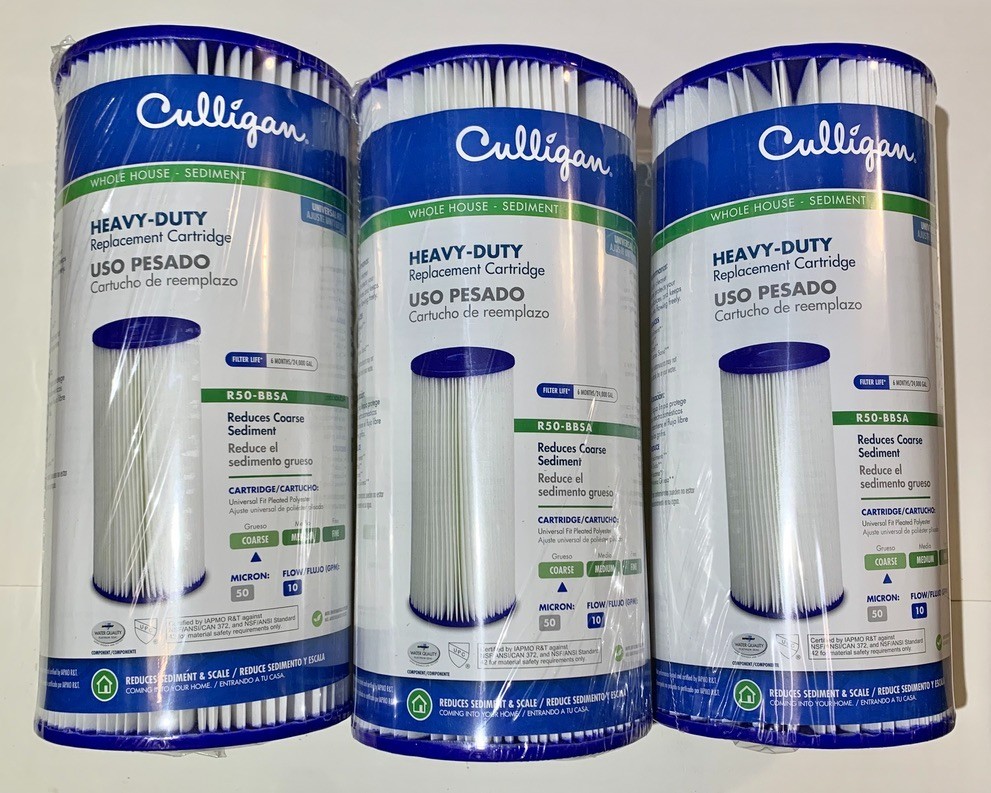 3 Pack CULLIGAN Heavy Duty Whole House Sediment Filters 50 M
