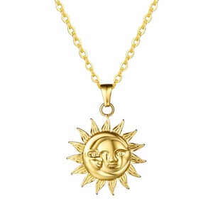Authentic 14k Gold Plated Retro Sun Moon Textured Medallion Disc Pendant Necklace 18"-20"